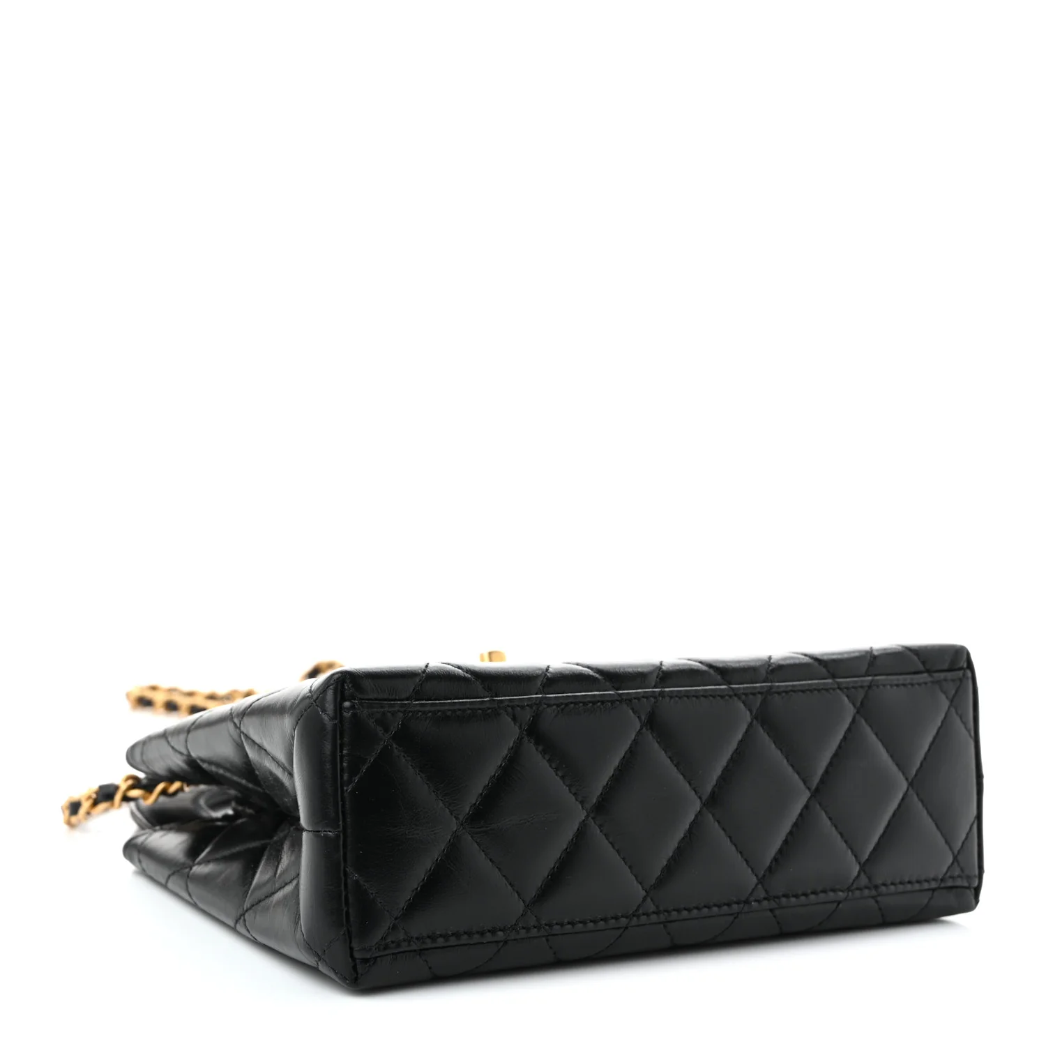 Shiny Aged Calfskin Quilted Nano Kelly Shopper Black - Top Club