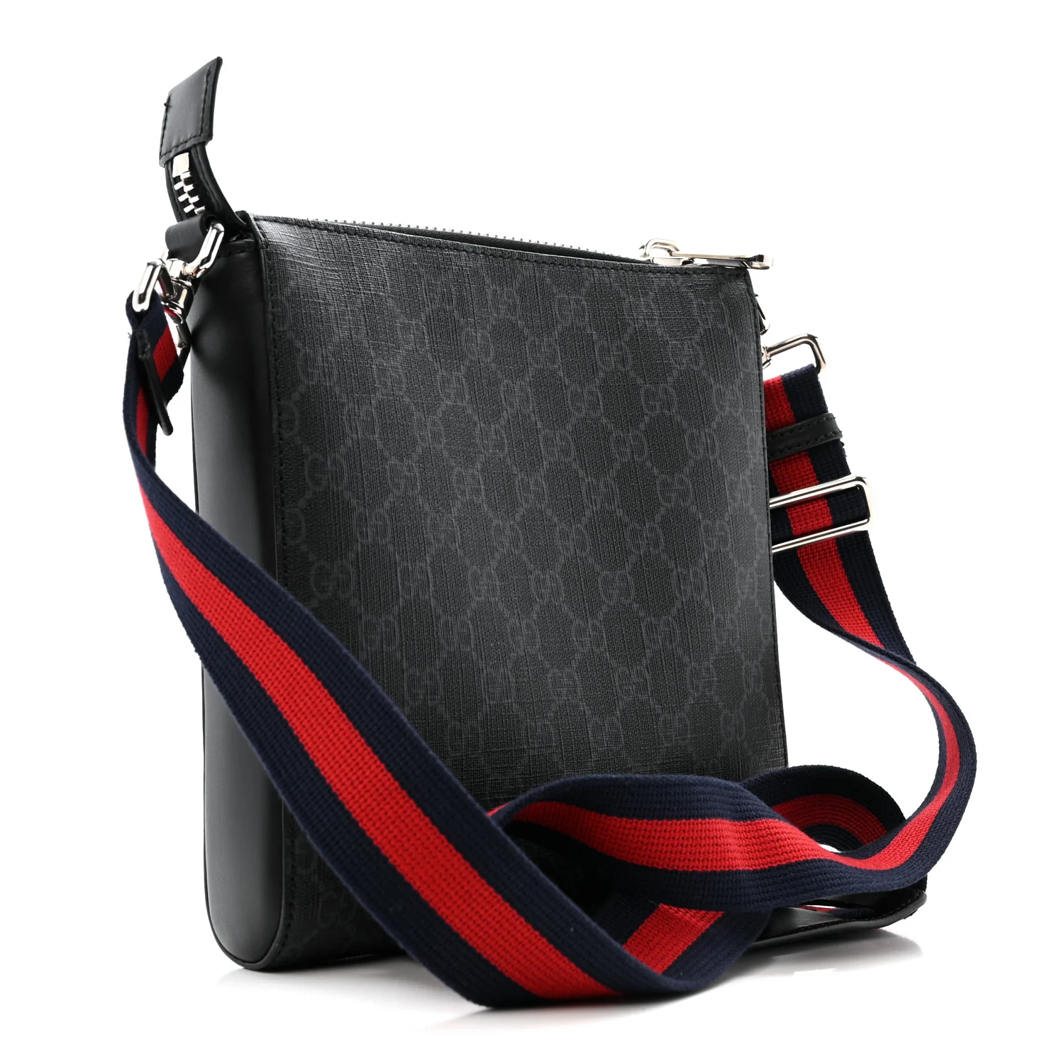 GG Supreme Monogram Web Small Flat Messenger Bag Black Grey - Top Club
