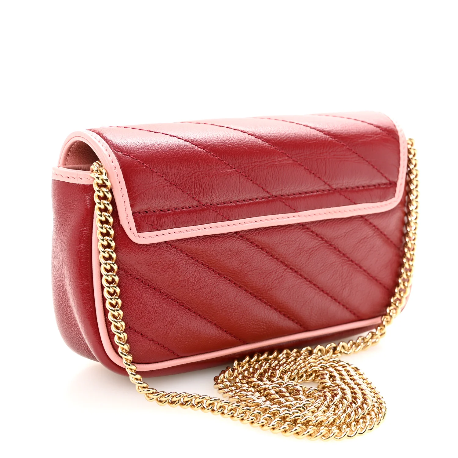 Azalea Calfskin Enamel Matelasse Diagonal Super Mini Torchon GG Marmont Shoulder Bag New Cherry Red Wild Rose - Top Club