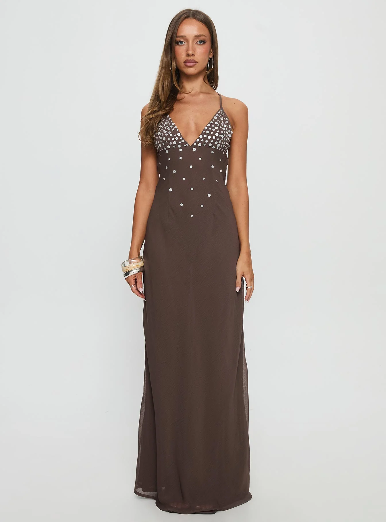 Dannelle Sequin Maxi Dress Brown