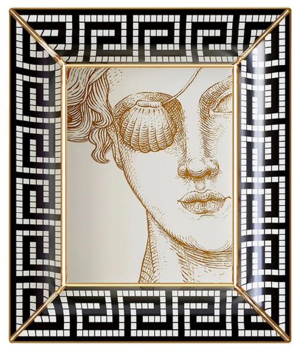 Luxury decorative bowl woman with eye patch white / black / gold 20.5 x 17.5 x H. 13.5 cm - Hand-painted porcelain bowl - Luxury quality - Made in Italy