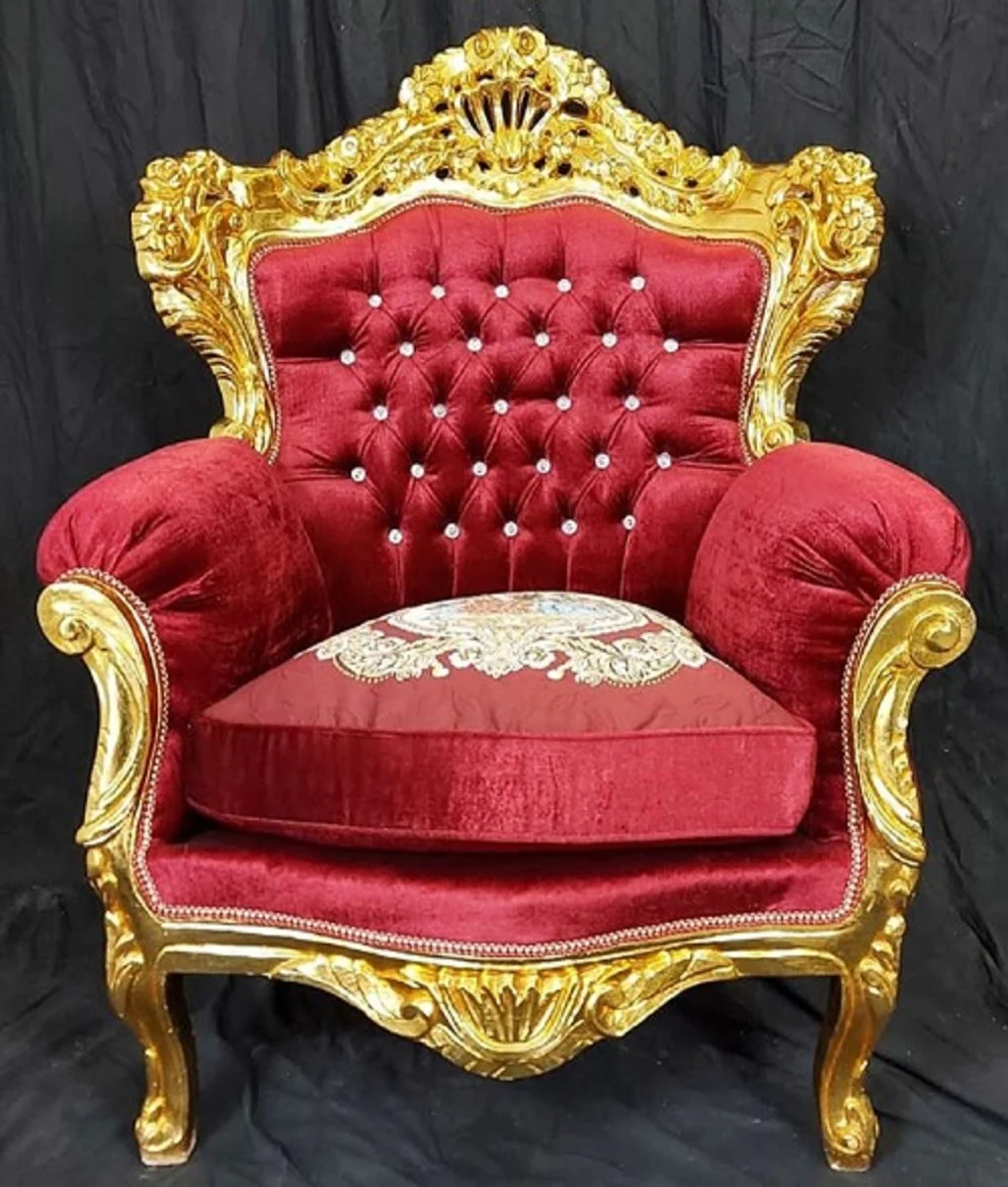 Baroque living room set burgundy red / multicolored / gold - 1 baroque sofa & 2 baroque armchairs - living room furniture in baroque style - baroque furniture - baroque living room furnishings