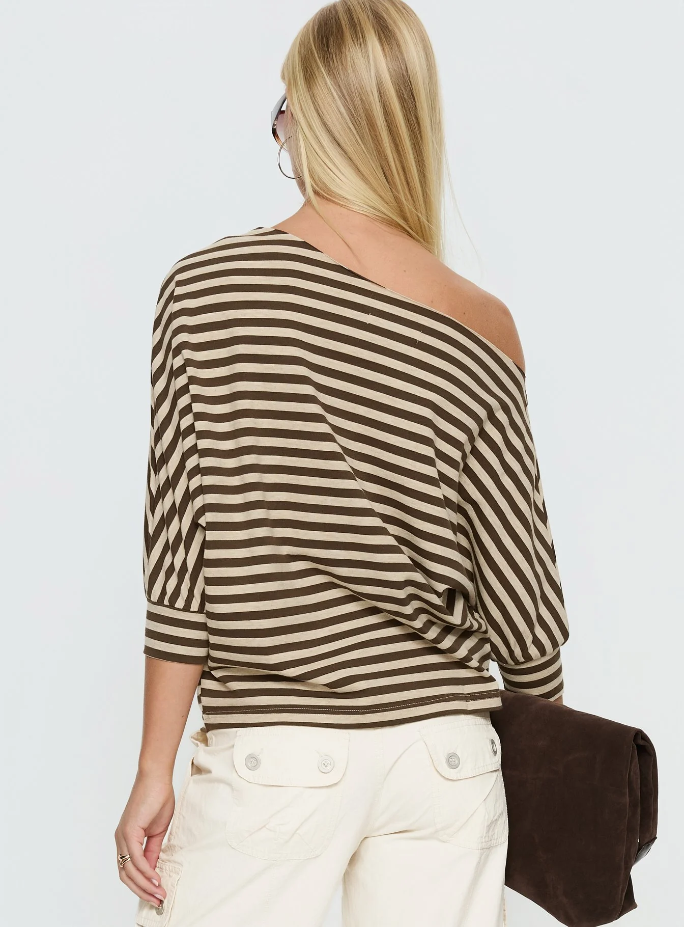 Keyes 3/4 Sleeve Off Shoulder Top Multi Stripe