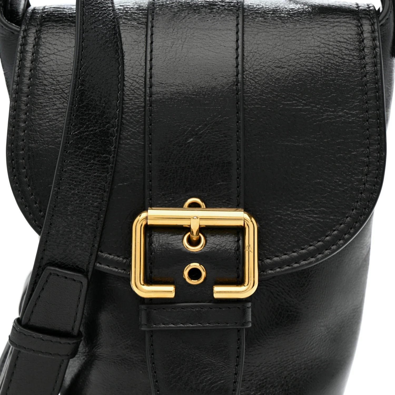 Shiny Calfskin Camera Crossbody Black - Top Club