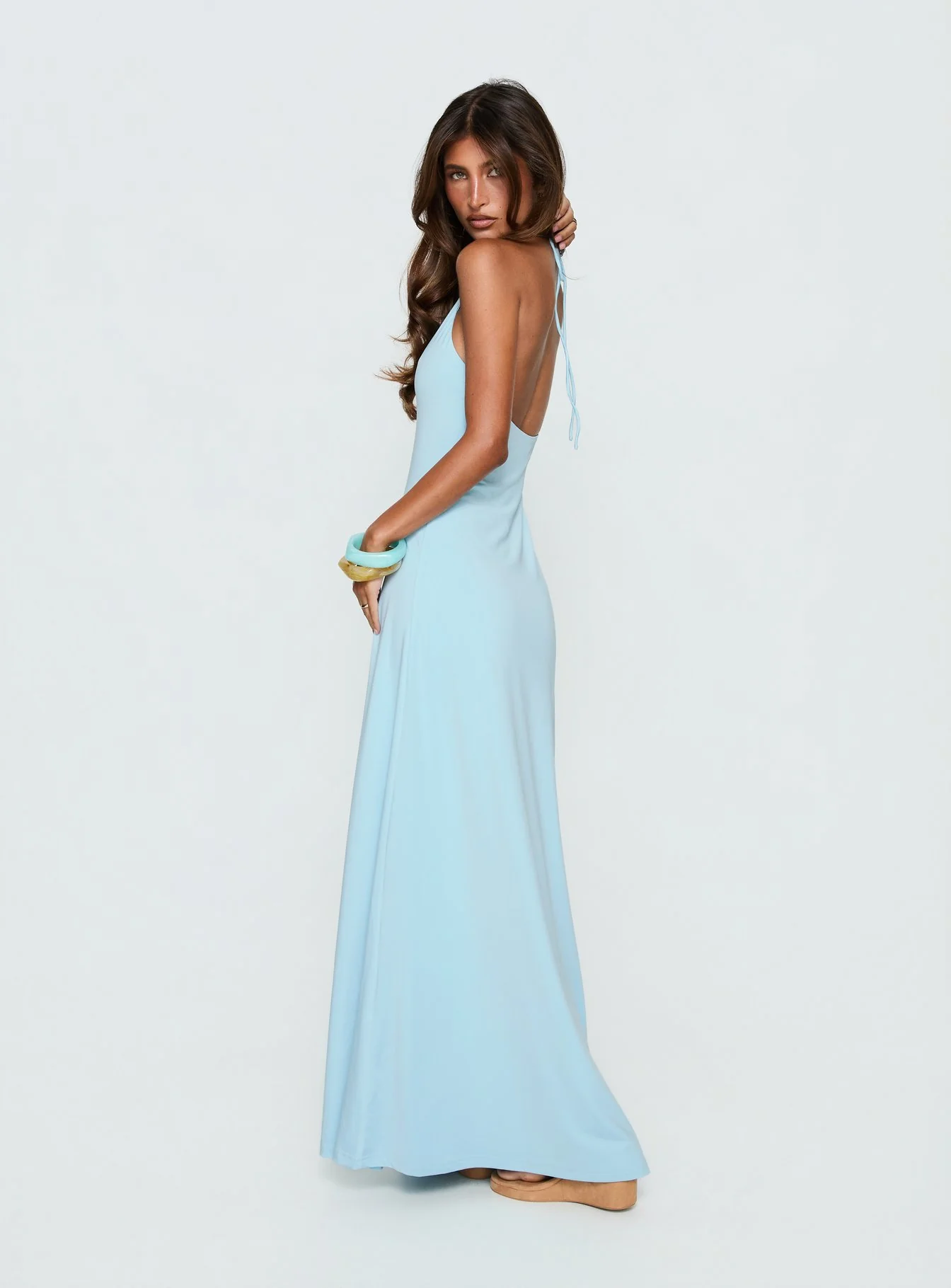 Palmas Halter Maxi Dress Baby Blue
