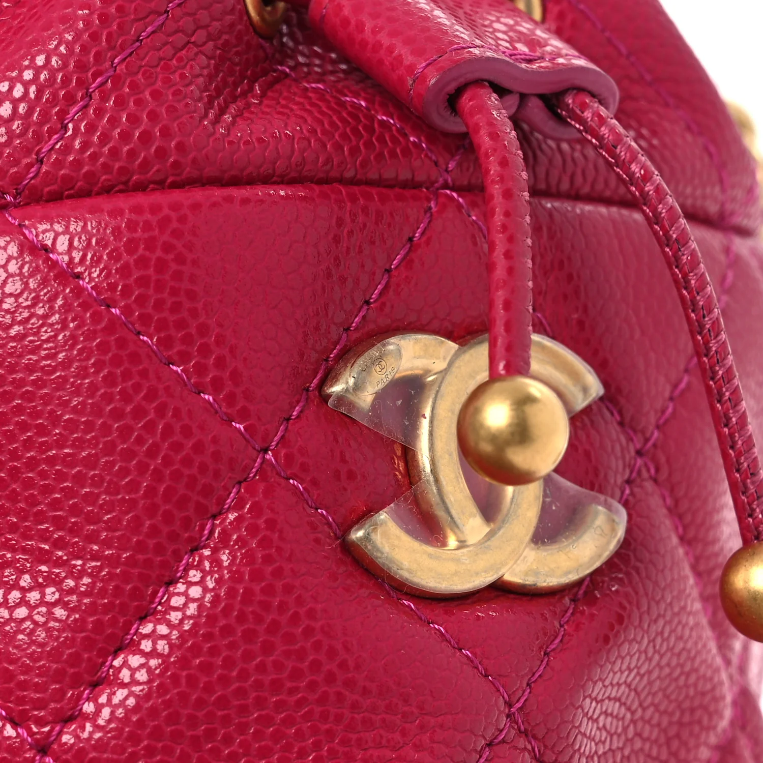 Caviar Quilted Twist Your Buttons Mini Bucket Bag Fuchsia - Top Club
