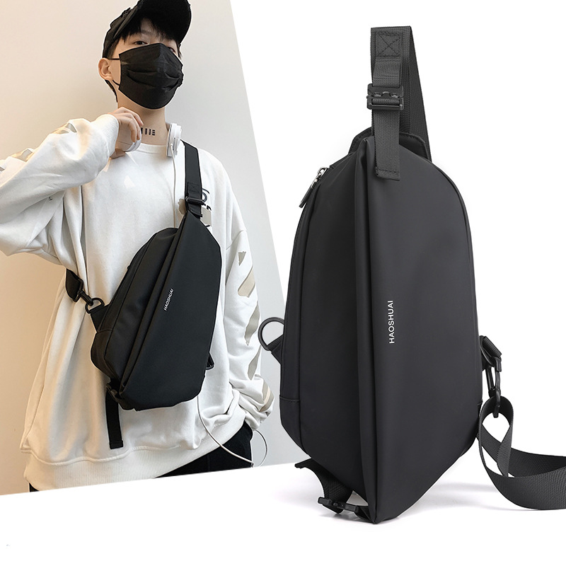 HAOSHUAI New Trendy Men's Chest Bag Fashionable Casual Single Shoulder Bag Multifunctional Waterproof Crossbody Bag for Cross-Border Use