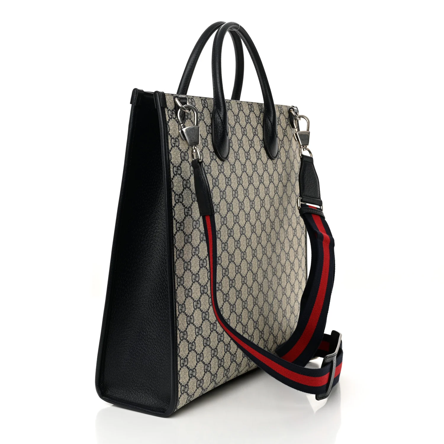 GG Supreme Monogram Textured Dollar Calfskin Web Medium Retro Interlocking G Tote Bag Beige Blue - Top Club