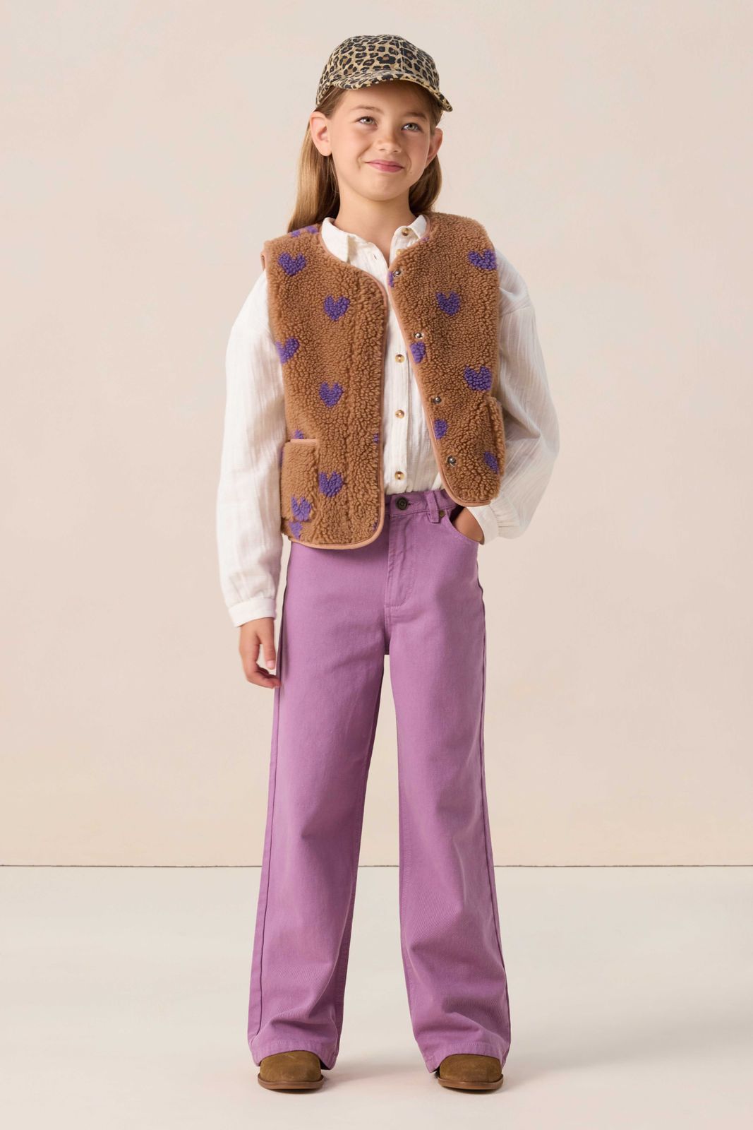 Bruine teddy gilet met hartjes