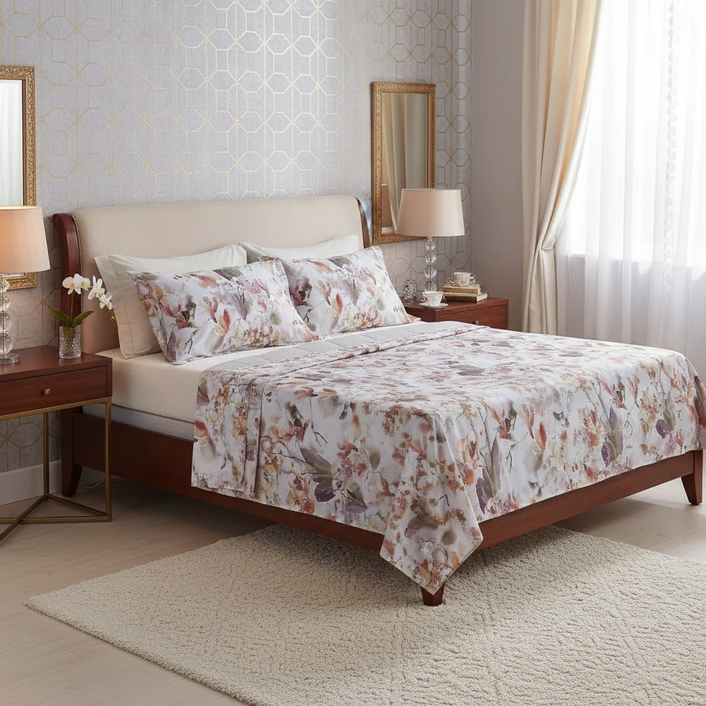 Completo Lenzuola In Percalle Luisiana Fading Orchid Matrimoniale