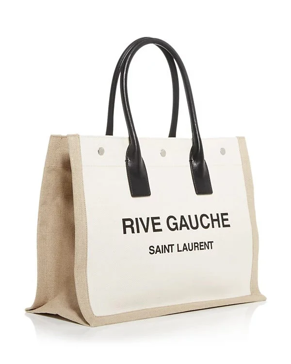 Saint Laurent Paris Rive Gauche Canvas Tote Bag Cotton NOIR ET BLANC 18.8 X 14.1 X 6.2 IN - Top Club