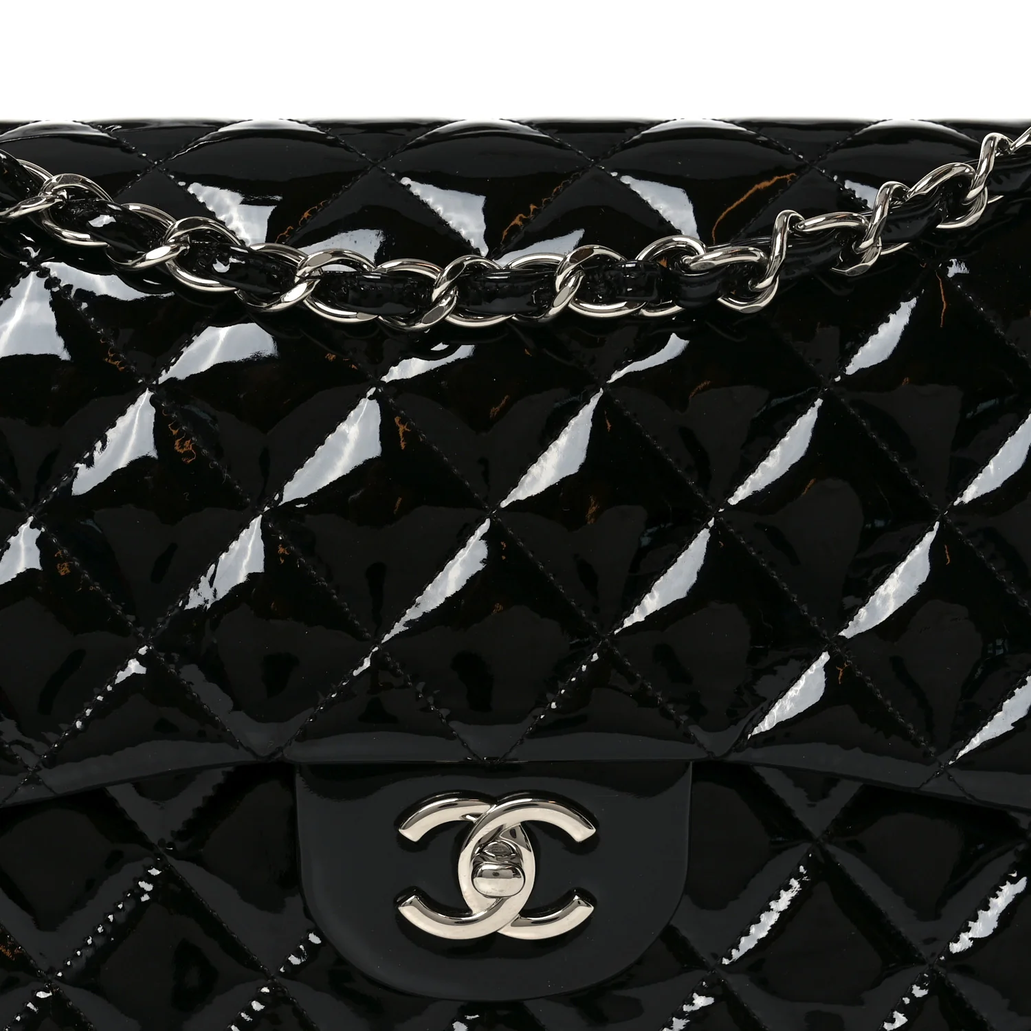Patent Quilted Jumbo Double Flap Black - Top Club