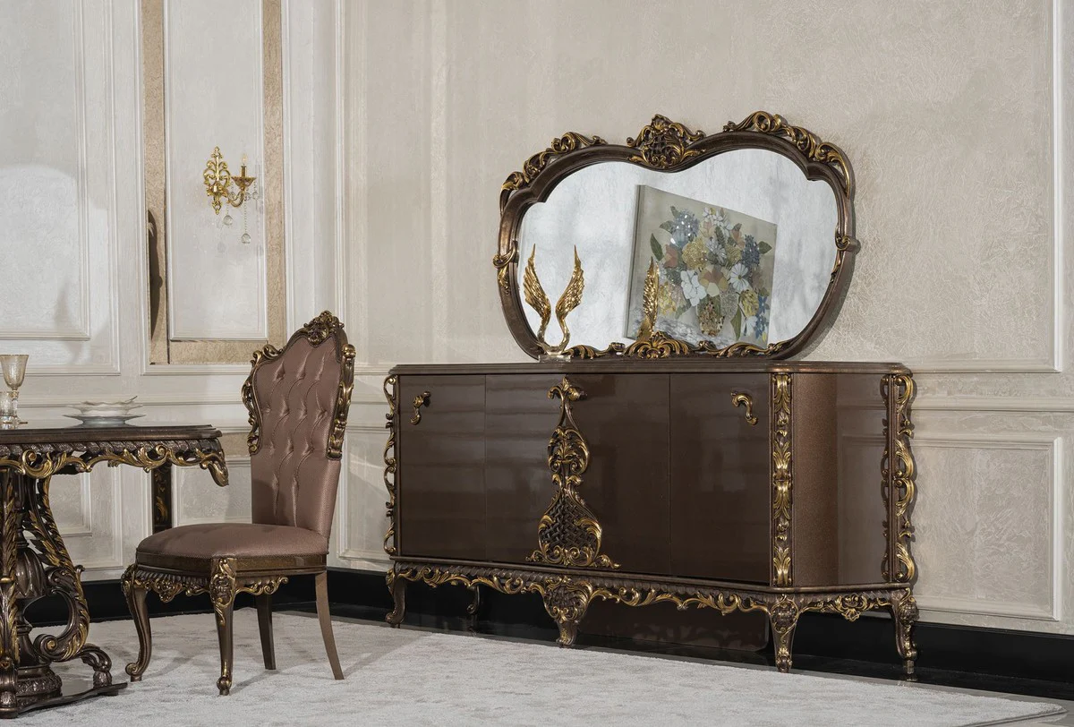 Luxury Baroque Dining Room Chair Set of 6 Gray / Brown / Gold - Magnificent Baroque Style Kitchen Chairs - Luxury Dining Room Furniture in Baroque Style - Baroque Dining Room Furniture - Baroque Style Furniture