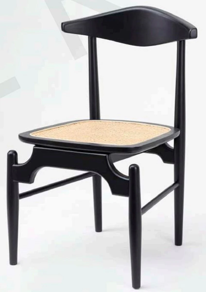 Luxury dining room chair set of 6 black / natural colors 53 x 54 x H. 85 cm - Luxury solid wood kitchen chairs with rattan seat - Dining room furniture - Kitchen furniture - Luxury furniture