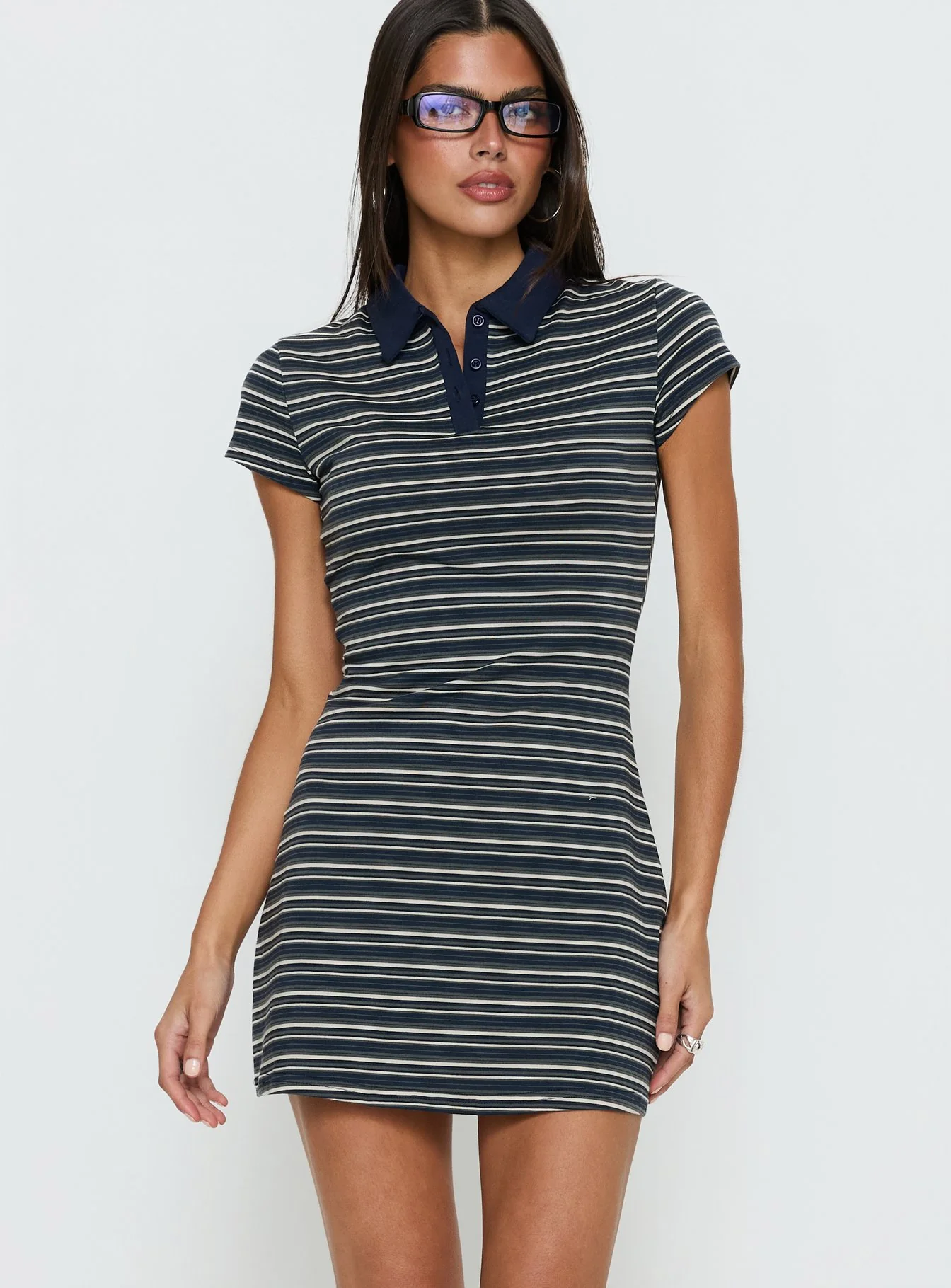 Britte Polo Shirt Mini Dress Navy Stripe