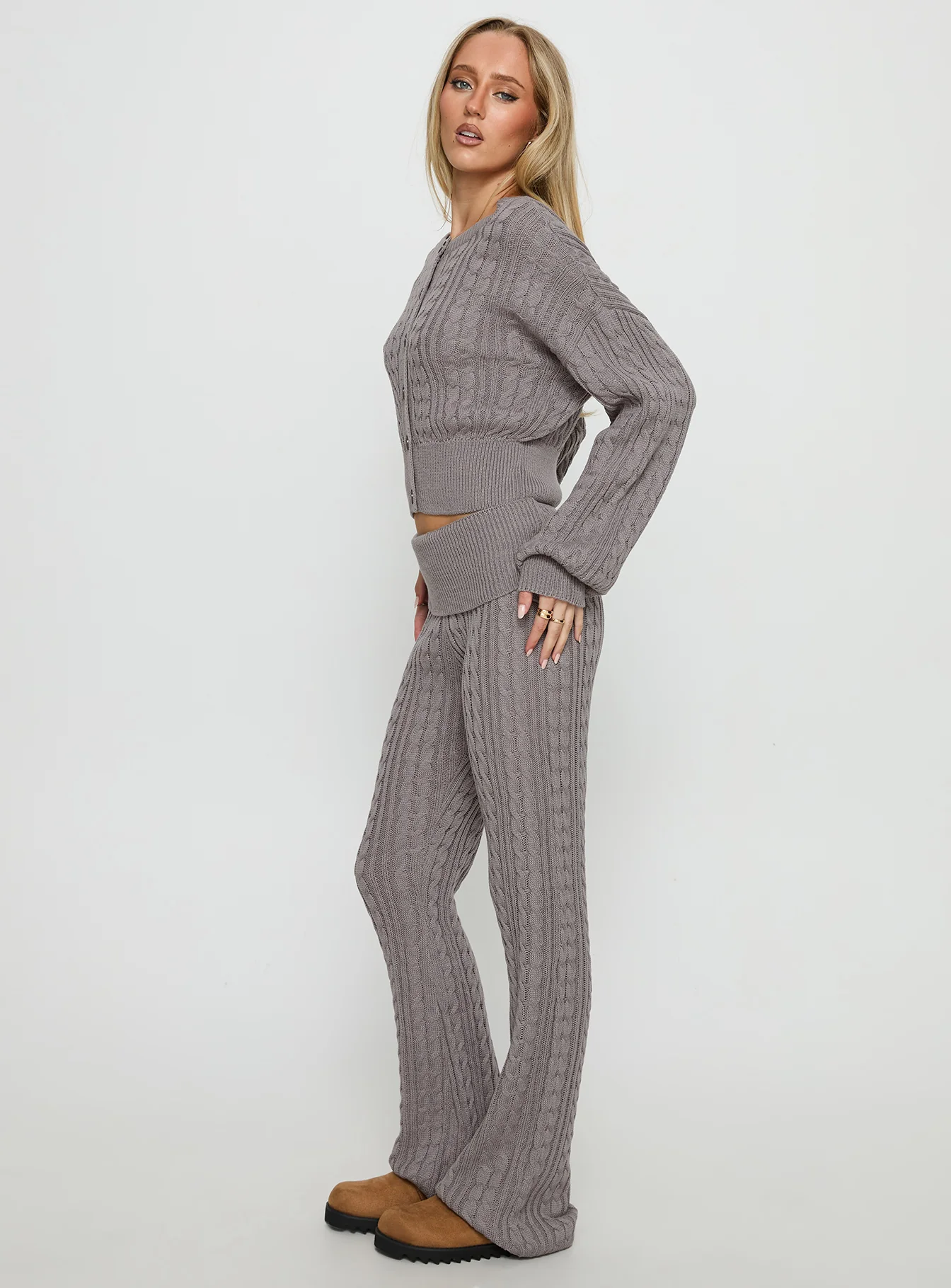 Baleigh Cable Knit Foldover Pants Grey
