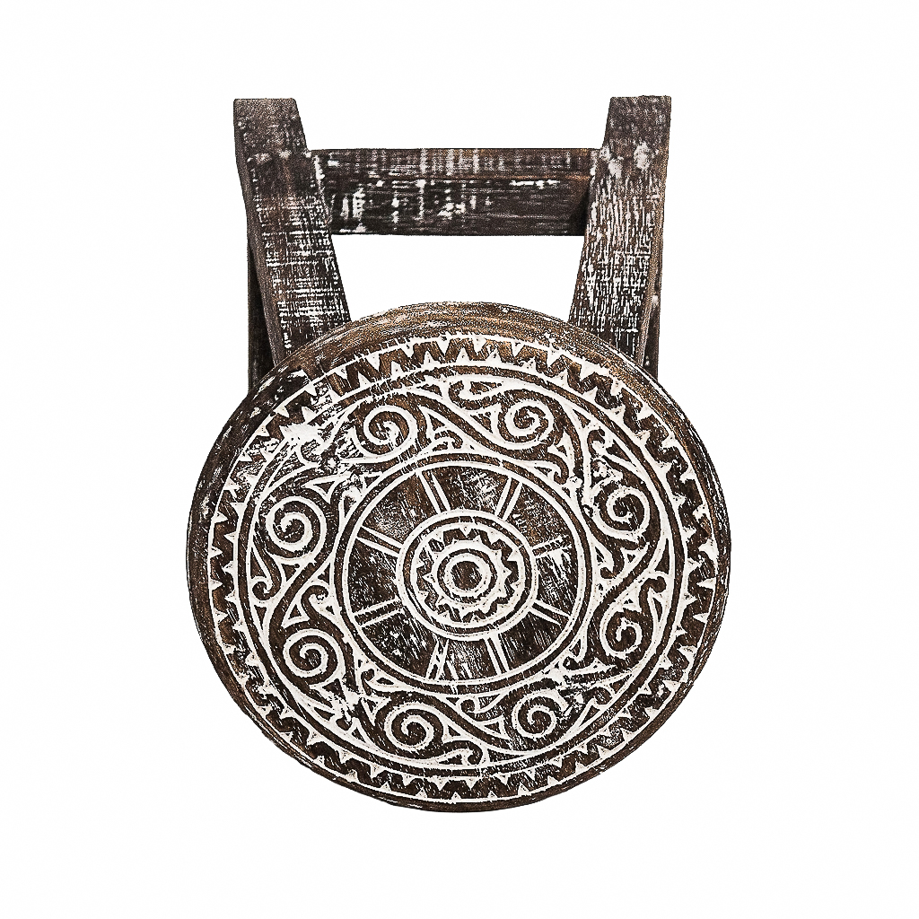 Houten krukje mandala donker natural/whitewash