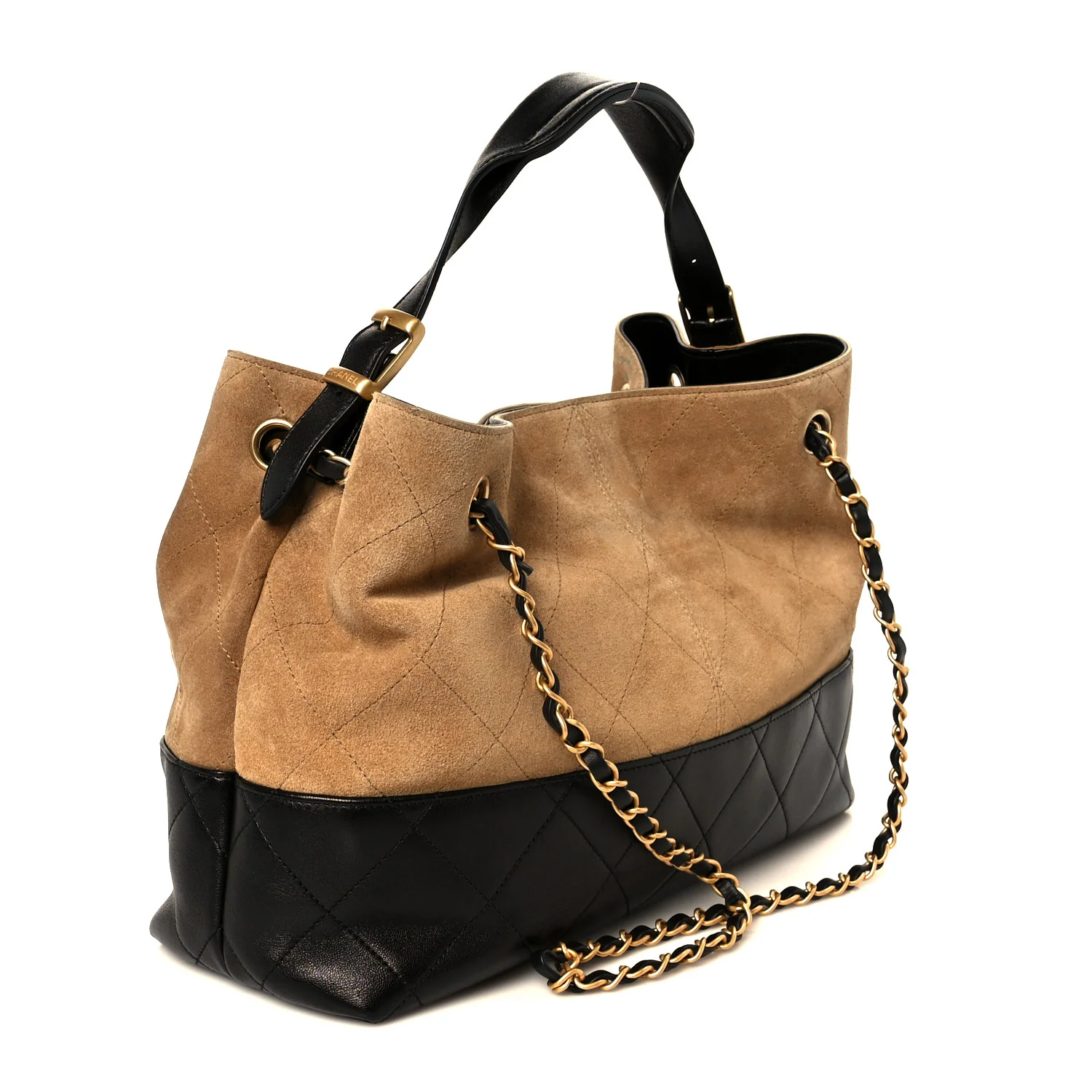 Suede Calfskin Shiny Lambskin Quilted Small Coco Base Shopping Bag Beige Black - Top Club