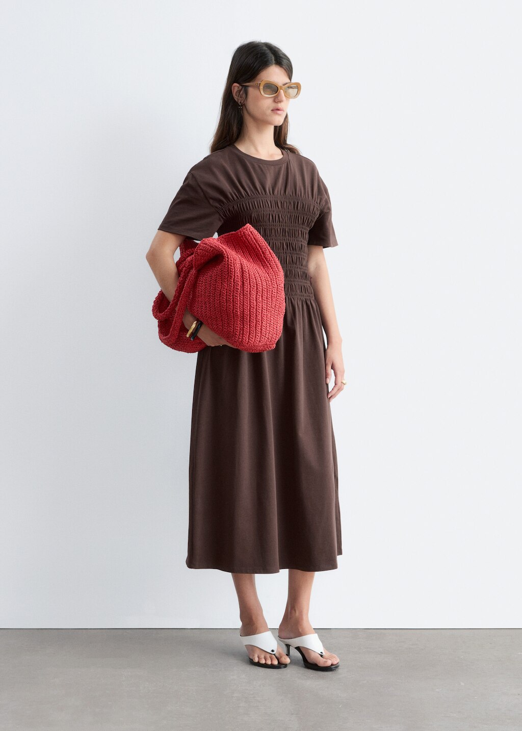 & Other Stories SMOCKED MIDI DRESS