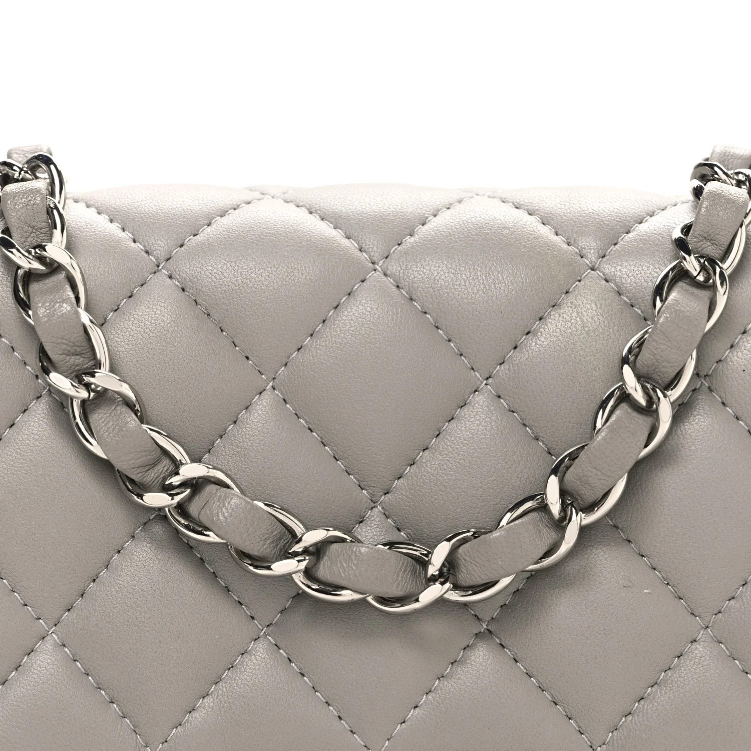 Lambskin Quilted Mini Square Flap Grey - Top Club