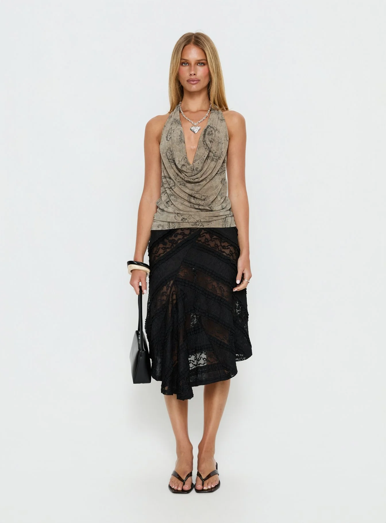 Dijon Plunge Halter Top Paisley Diamonte