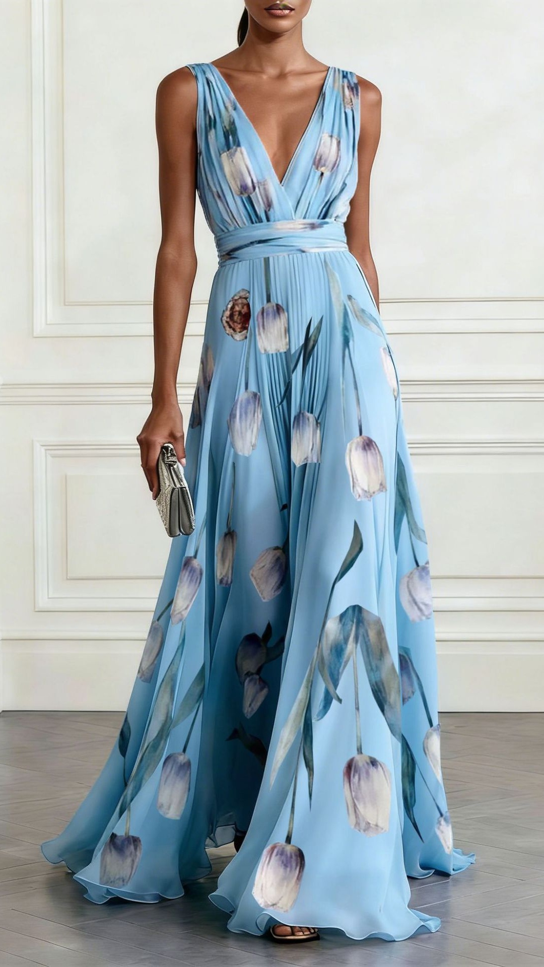 Women's V-Neck Long Sleeveless Flared Dress - Nordfashionstorm - Women's Clothing, Fashion for You - Nordfashionstorm.com