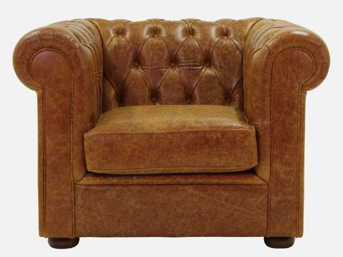 Luxury Chesterfield leather armchair vintage brown / dark brown 105 x 95 x H. 80 cm - Chesterfield real leather living room armchair - Chesterfield furniture - real leather furniture - luxury furniture