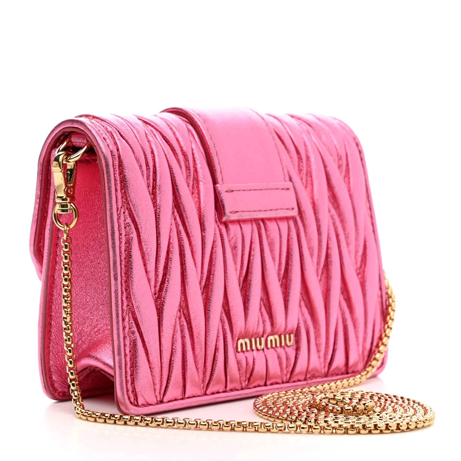 Metallic Nappa Matelasse Crystal Embellished Lady Crossbody Pink - Top Club