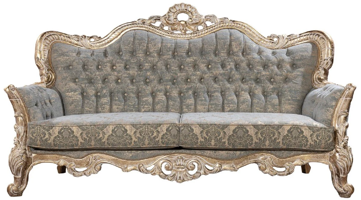 Luxury Baroque Living Room Set Green / Antique Gold - 2 Baroque Sofas & 2 Baroque Armchairs & 1 Baroque Coffee Table - Luxury Living Room Furniture in Baroque Style - Baroque Furniture