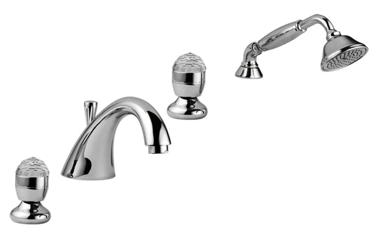 Luxury bathtub fittings set 4-hole combination silver - bathroom bathtub fittings with Swarovski crystal glass