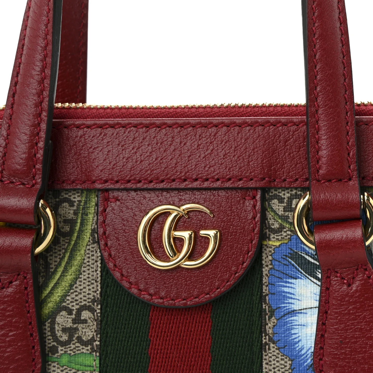 GG Supreme Monogram Flora Web Small Ophidia Tote Bag Red - Top Club