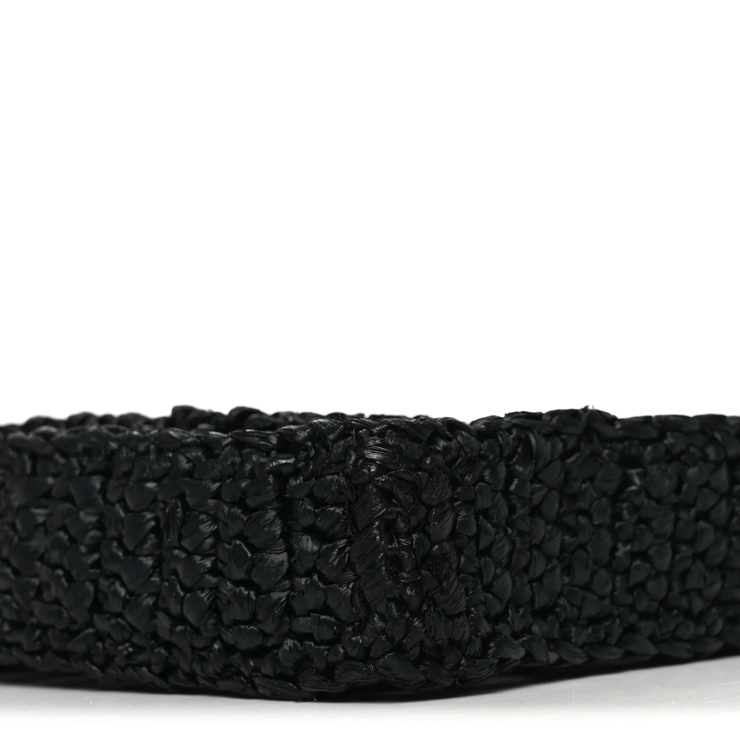 Yarn Raffia Effect Crochet Logo Embroidered Tote Bag Black - Top Club