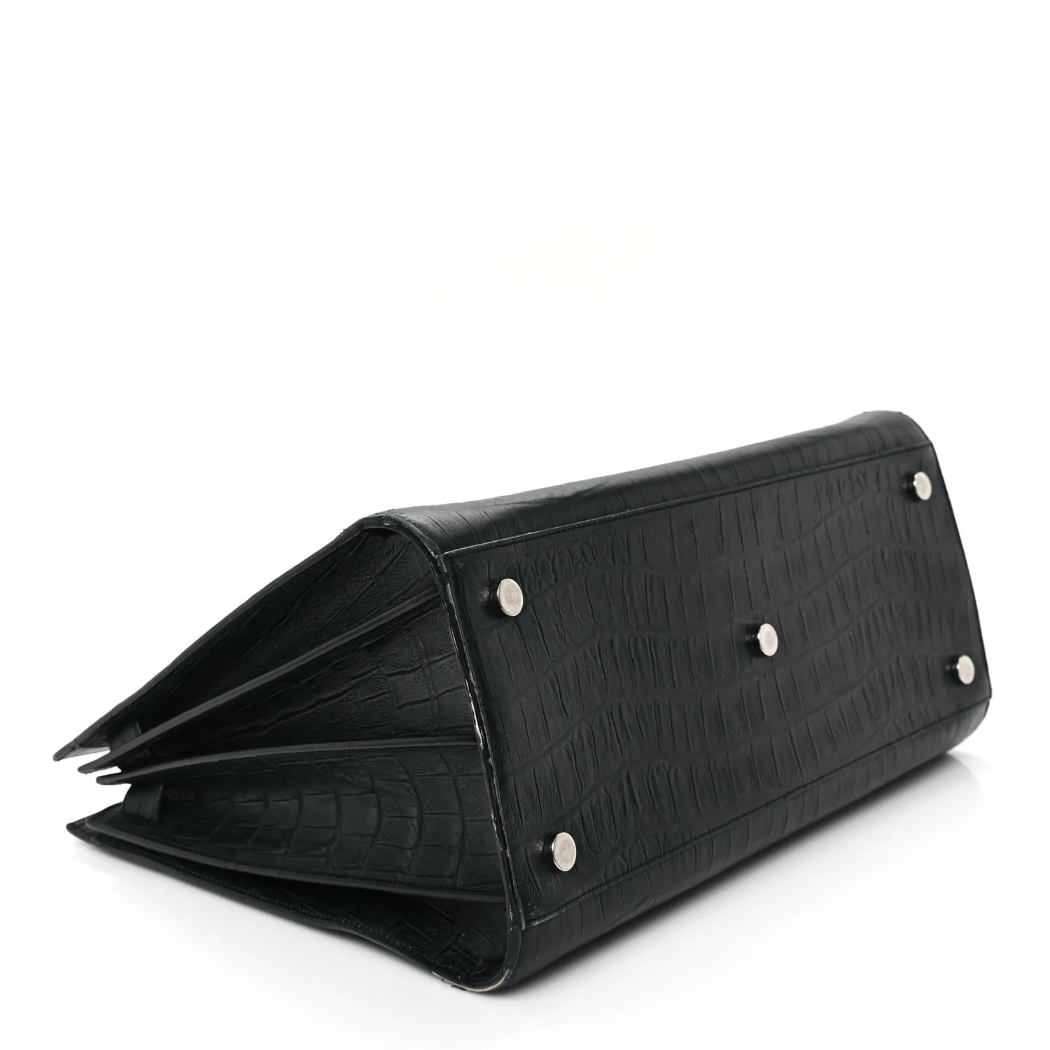 Calfskin Crocodile Embossed Large Sac De Jour Carryall Black - Top Club