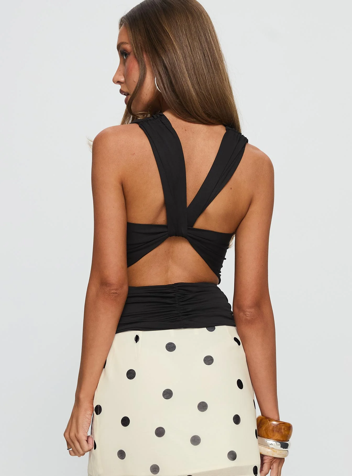 Miraculous Cowl Neck Twist Back Top Black