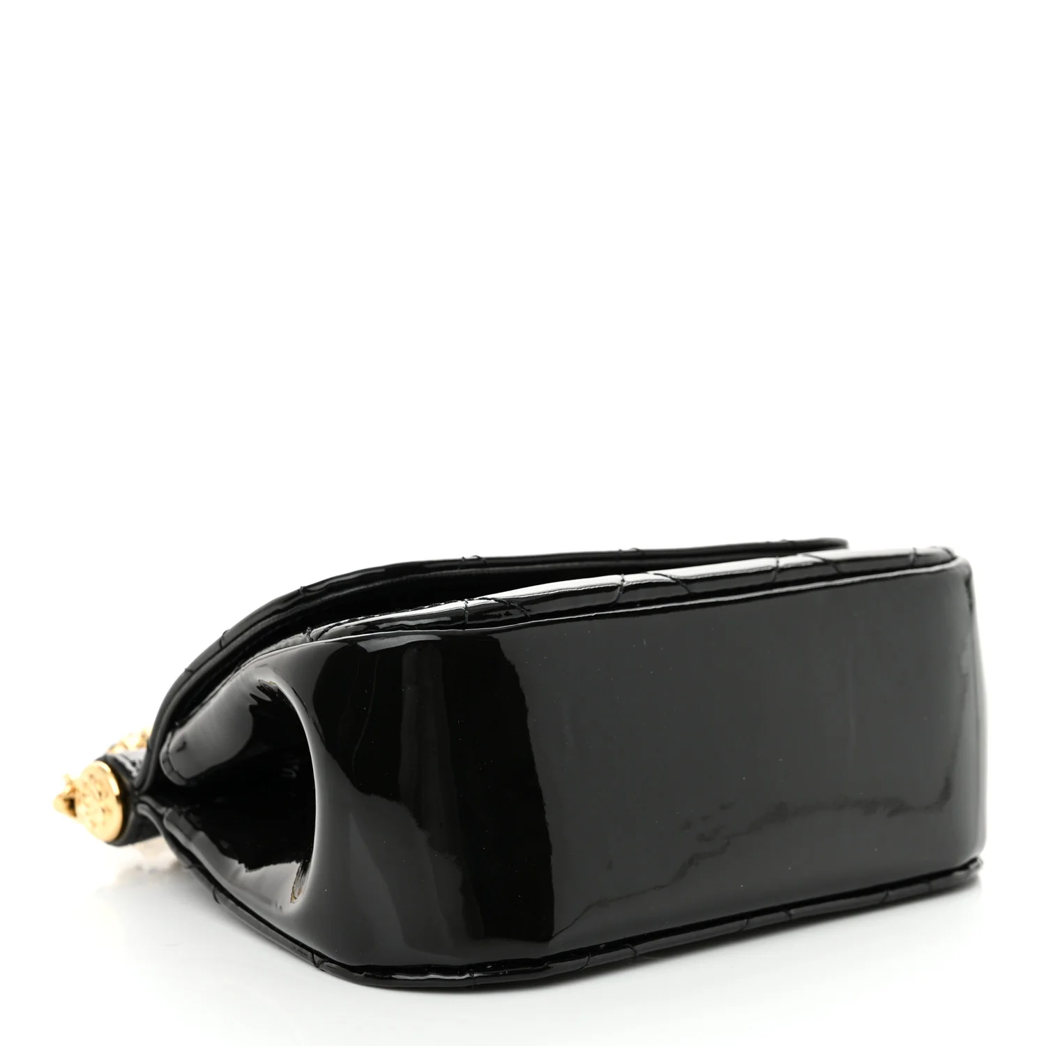 Patent Quilted Frame Clutch Flap With Chain Black - Top Club