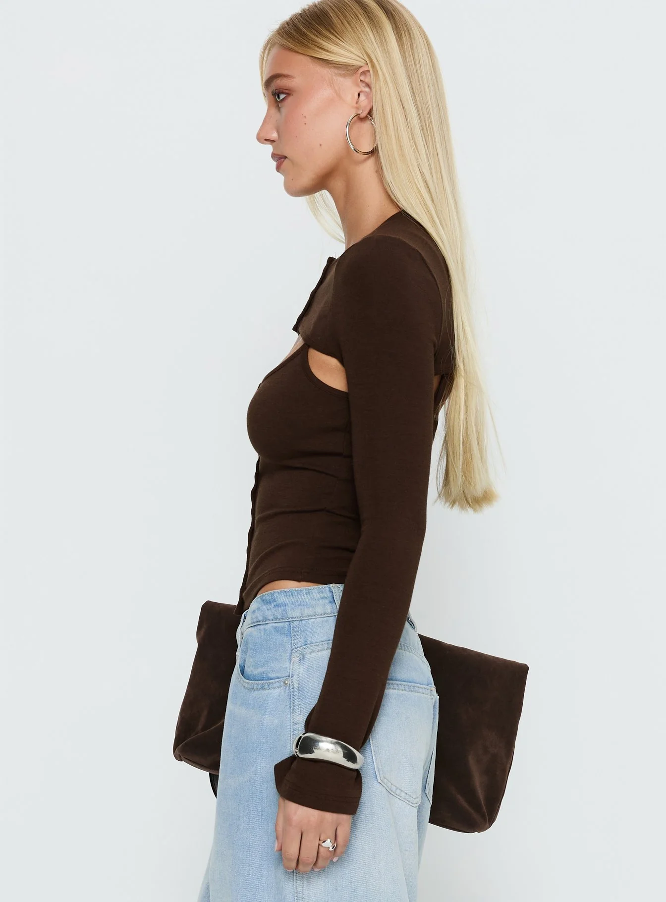 Camira Keyhole Two Piece Long Sleeve Top Brown