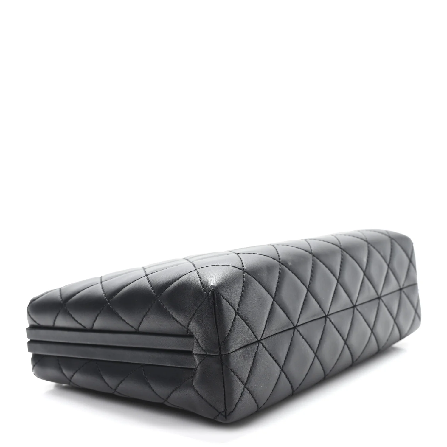 Lambskin Quilted Kisslock Minaudiere Black - Top Club