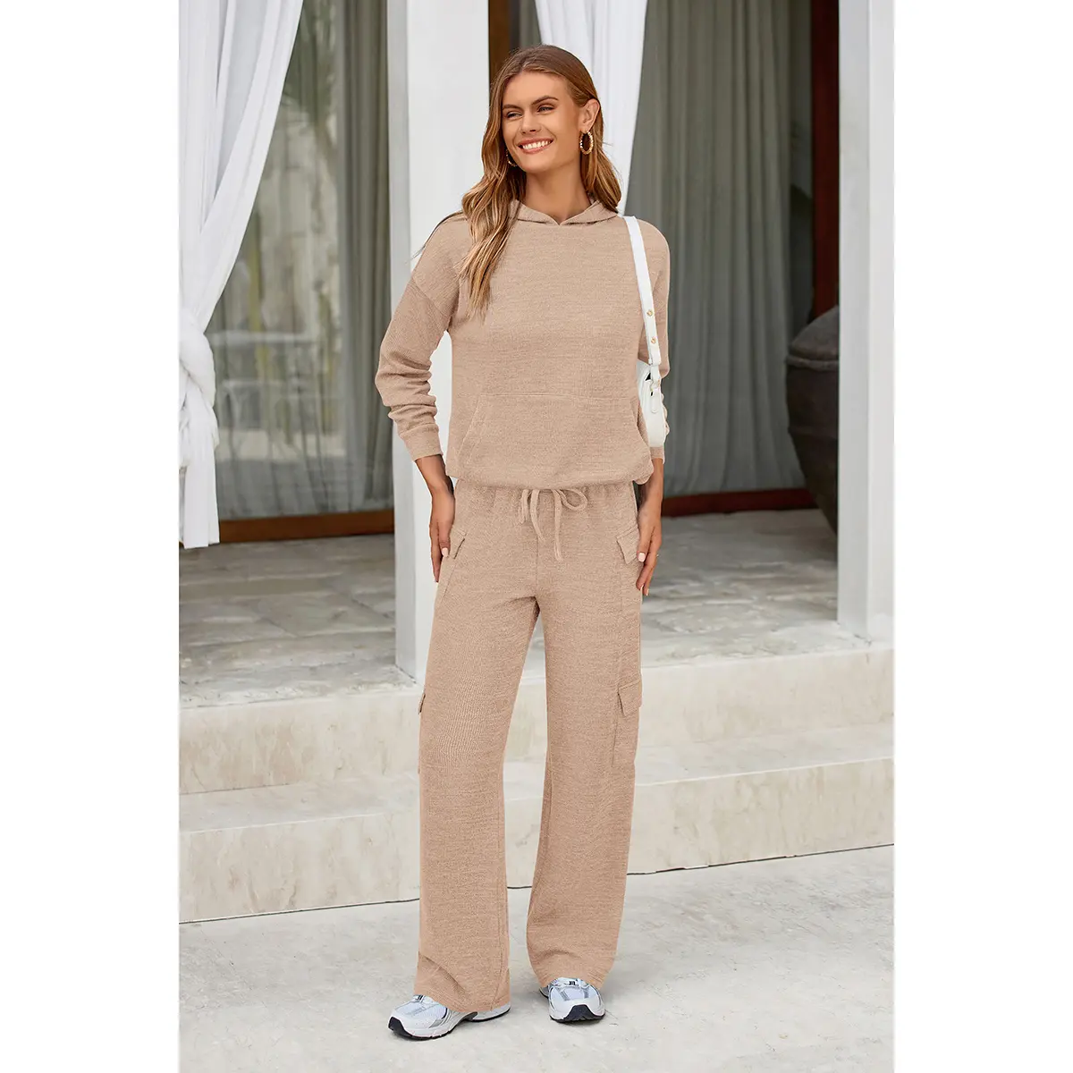 PrettyGarden Women's 2 Piece Lounge Sets - Knitted Hoodie, Pullover, Tops, Cargo Pants, Tracksuits for Casual, Active, and Versatile Outfits - Clothes