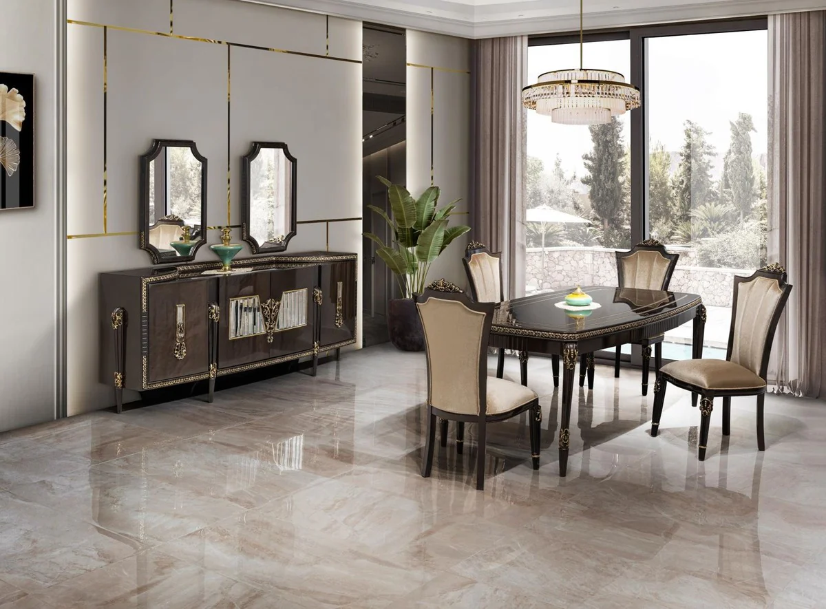 Luxury Baroque Dining Room Chair Set of 8 Light Brown - Baroque Furniture