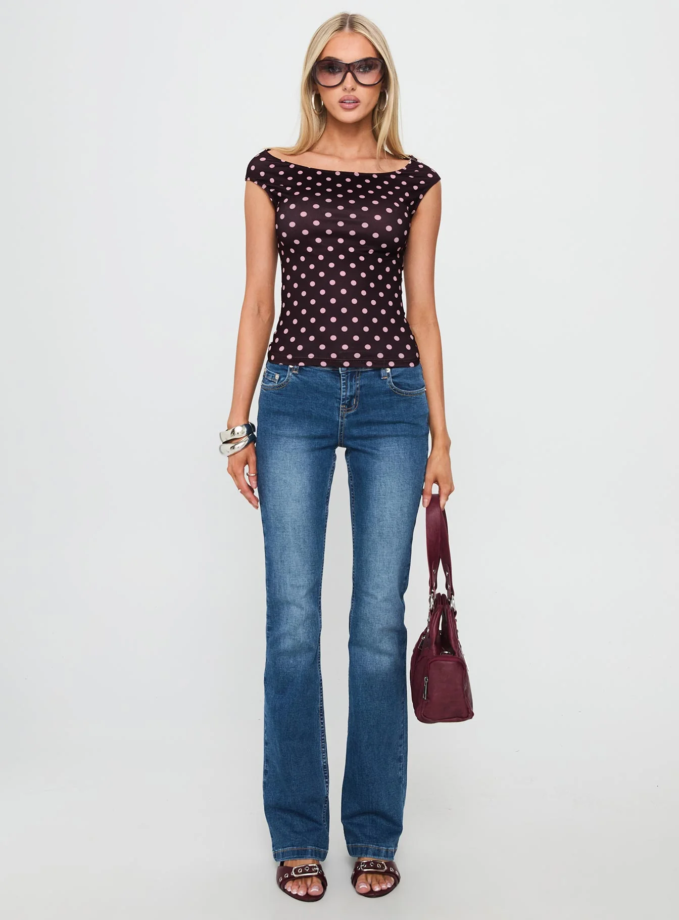 Cheirosa Off Shoulder Top Chocolate / Pink