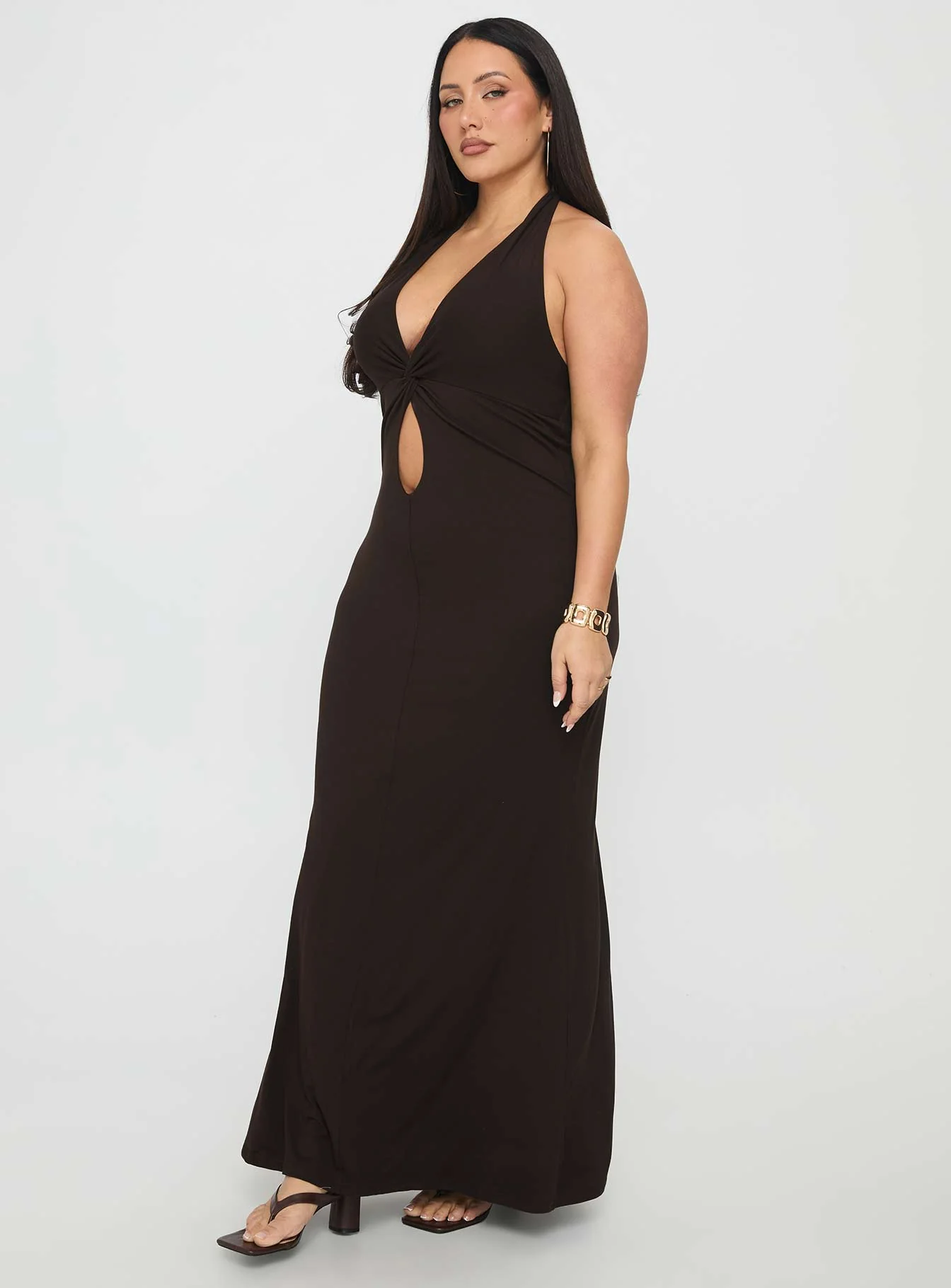 No Hard Feelings Twist Maxi Dress Brown Curve