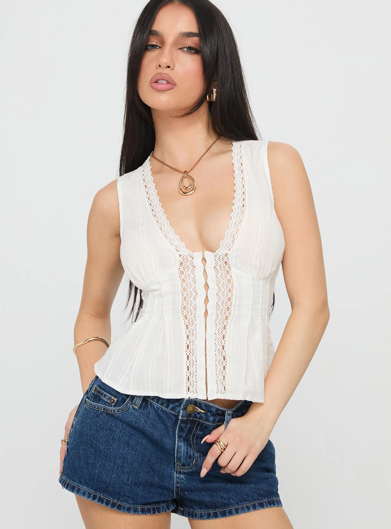 Zaylenna Lace Pleated Top White