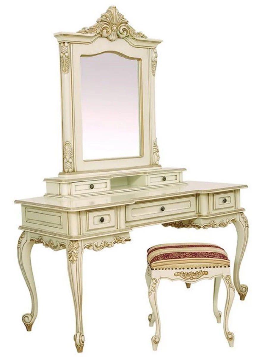 Luxury baroque dressing table with mirror cream / beige - Magnificent baroque style dressing table with wall mirror - Luxury bedroom furniture in baroque style - Baroque furniture
