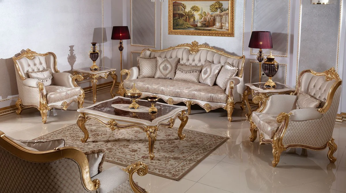 Luxury Baroque Style Living Room Furniture Set Silver/Brown/Gold