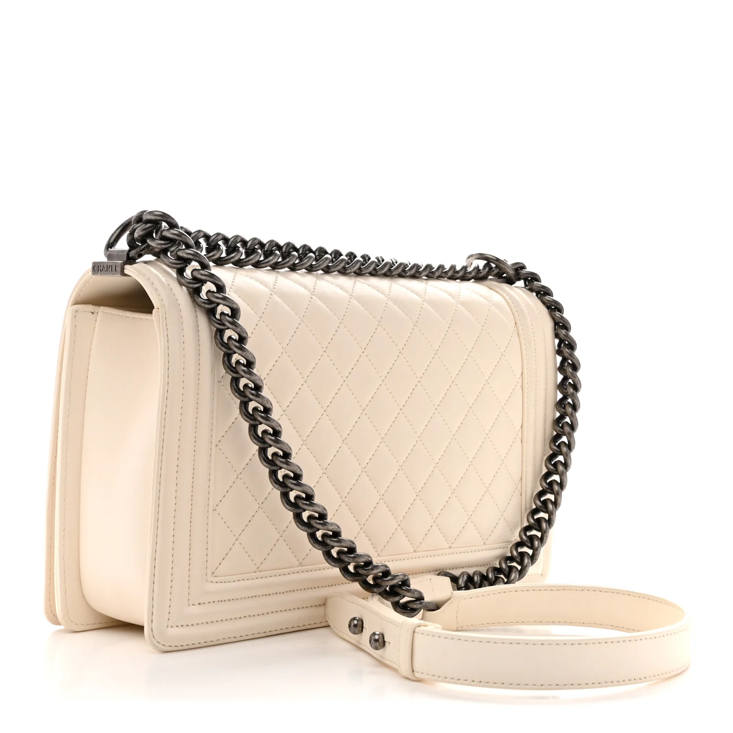 Calfskin Quilted New Medium Boy Flap White - Top Club