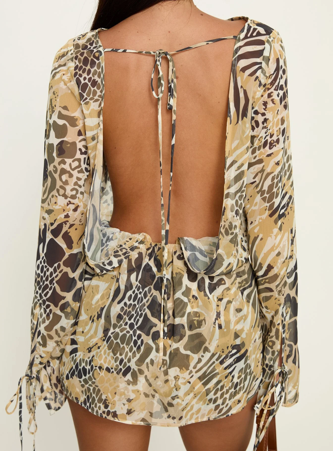Get Closer Backless Romper Faded Leopard