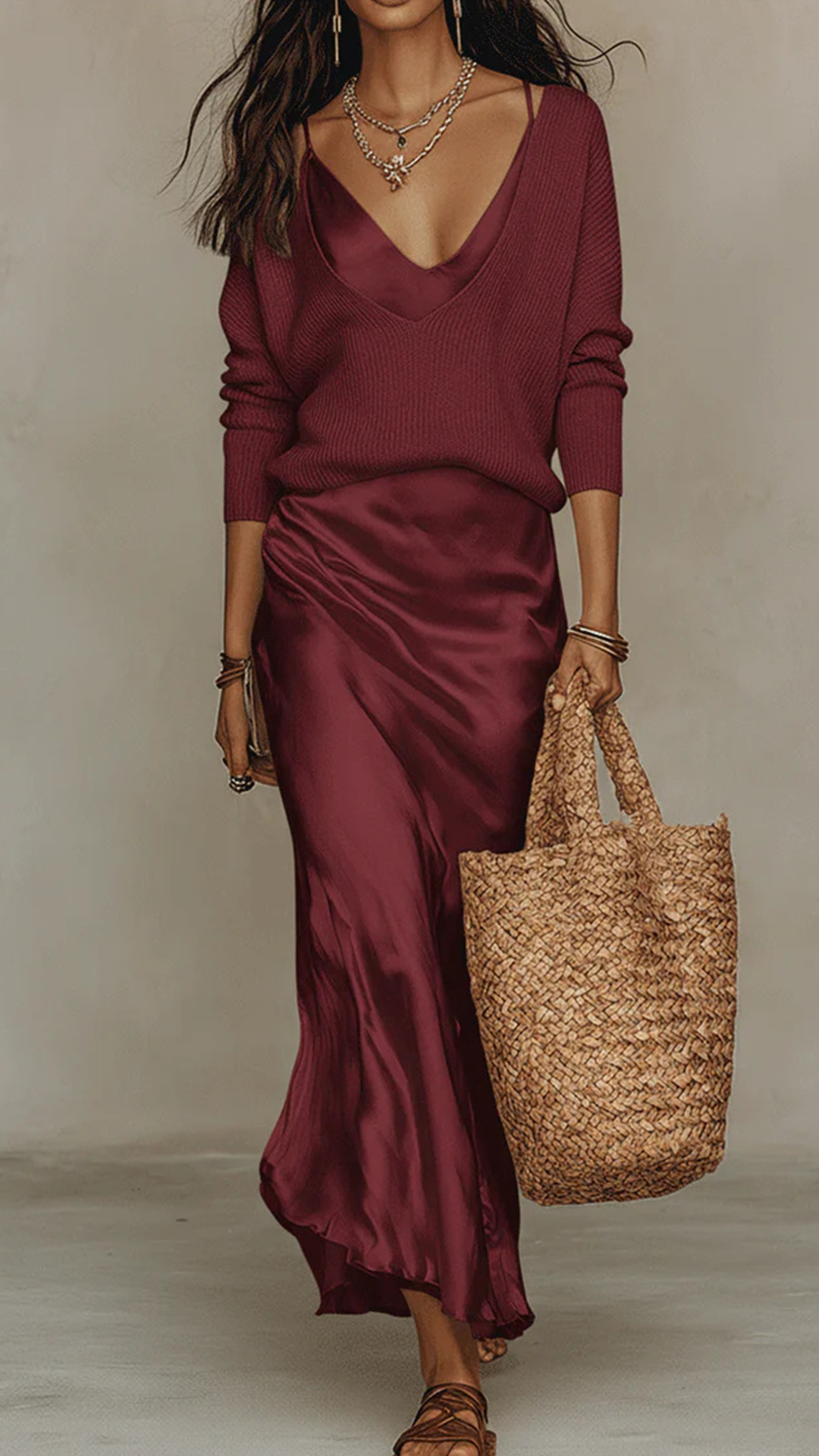 Women's Cotton-Blend Beige Knit & Cami Maxi Skirt Set - Nordfashionstorm - Women's Clothing, Fashion for You - Nordfashionstorm.com