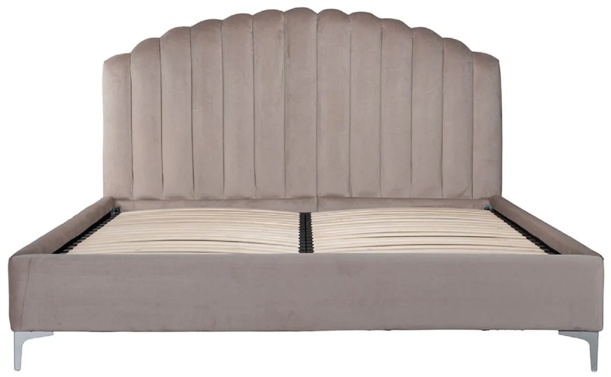 Luxury Art Deco double bed khaki / silver 195 x 218 x H. 130 cm - solid wood bed with elegant velvet fabric - luxury bedroom furniture - hotel furniture - Art Deco furniture