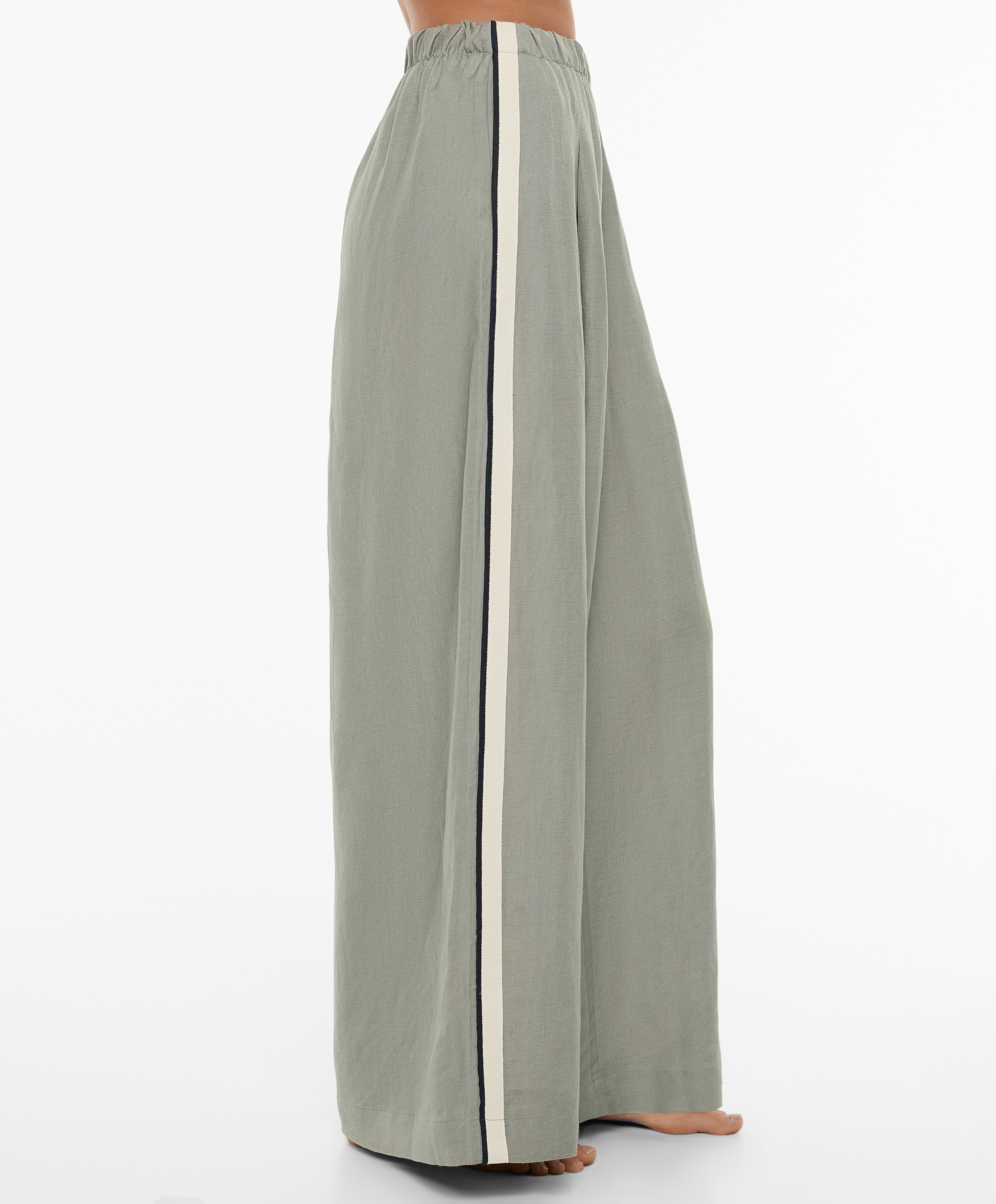 OYSHO Trousers with linen appliqué along the sides