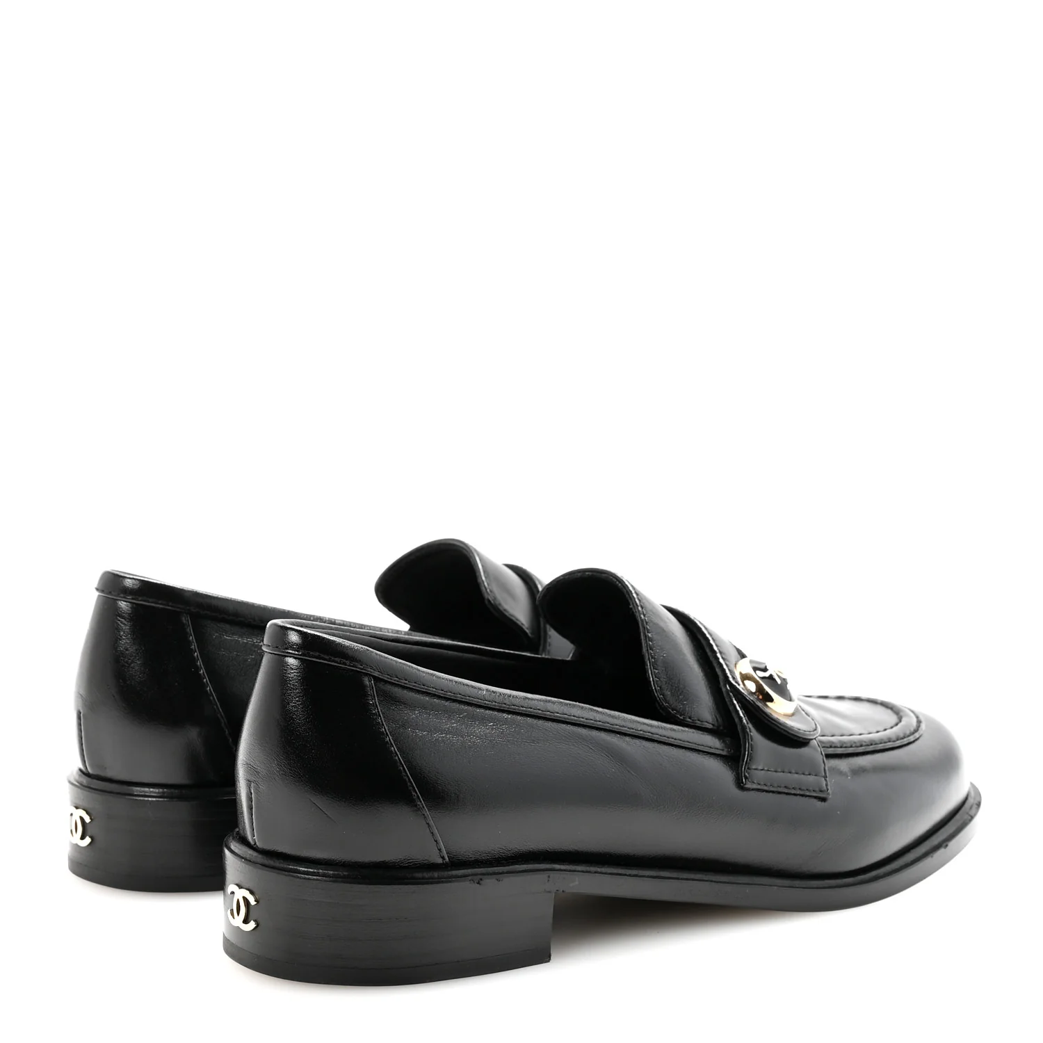Shiny Calfskin CC Mocassin Loafers 38.5 Black - Top Club